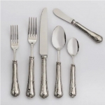 Pantanello Pewter Five Piece Place Setting Dinner Knife, Dinner Fork, Salad Fork, Tablespoon, Teaspoon (Butter Knife not included in set)

Care & Use:  Legacy Pewter flatware is dishwasher safe.  We recommend using the lowest heat setting for both wash and dry cycles, using liquid dishwashing soap without citrus or lemon scents.  So, do not wash in commercial dishwashers that clean with extreme heat.


